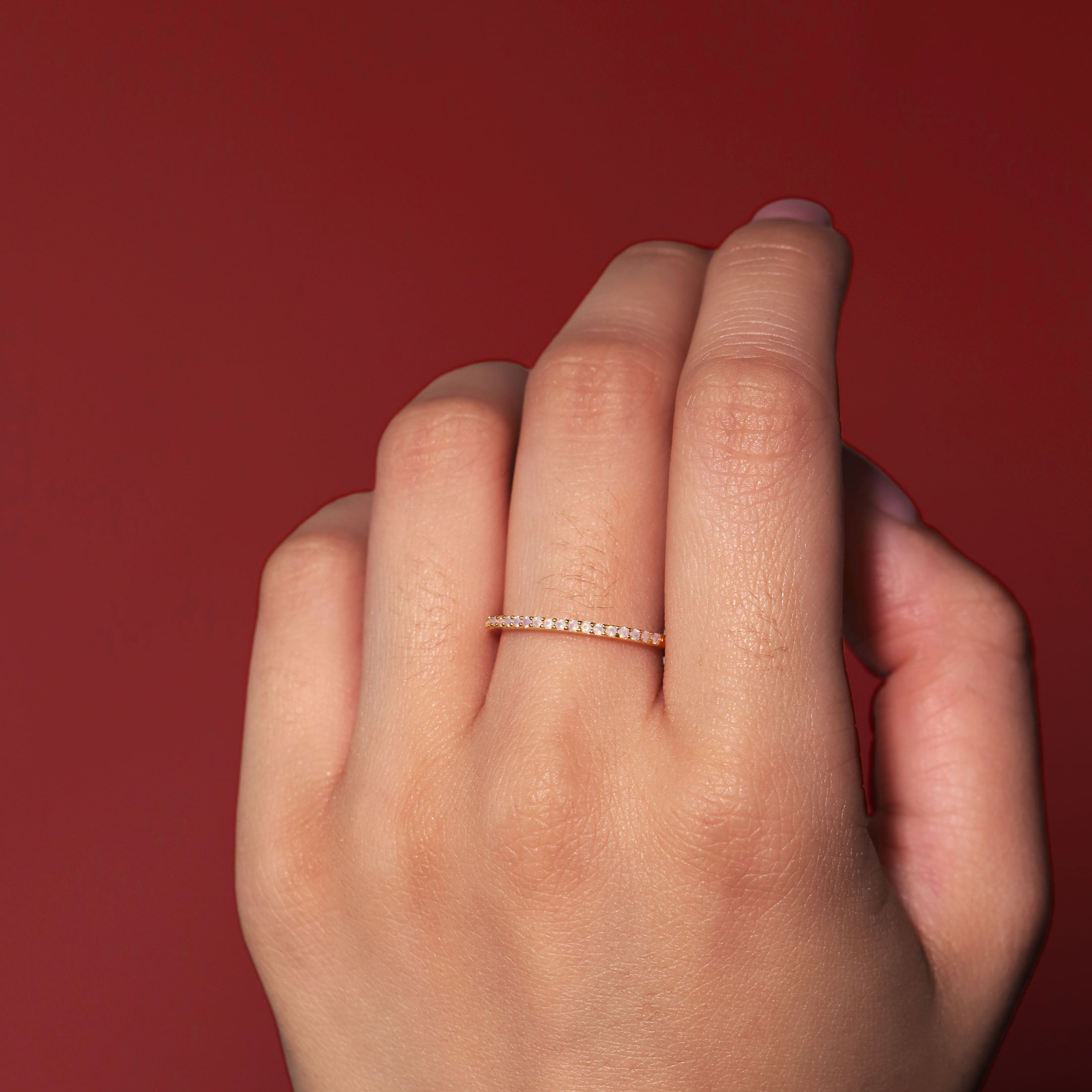 Mia Moonstone Band Ring On Model - Gold
