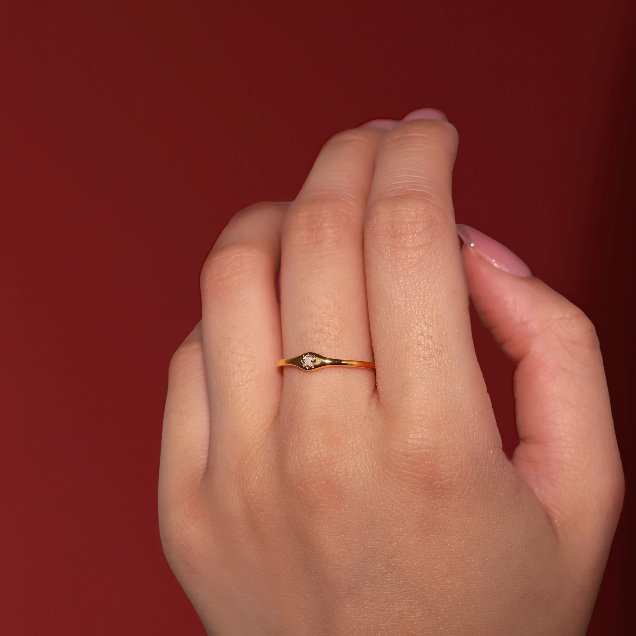 Mystic Star Opal Ring On Model - Gold