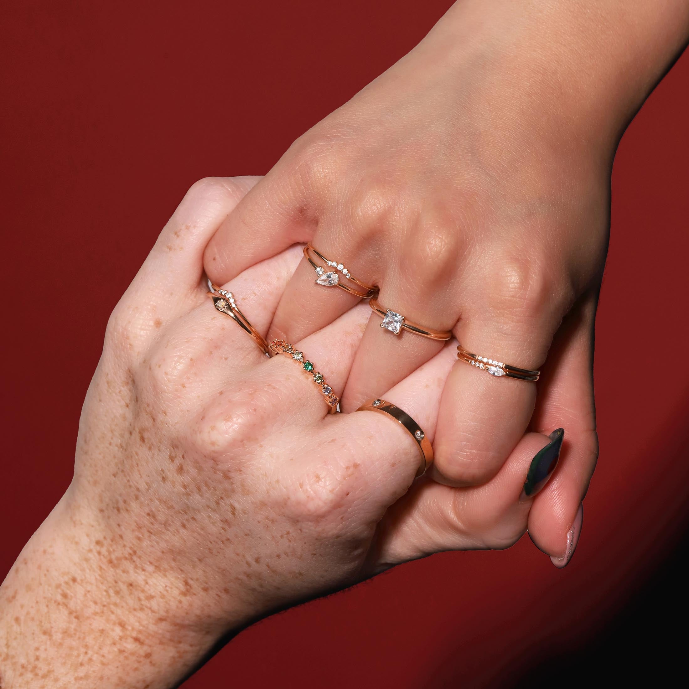 Madeline Rainbow Gemstone Ring On Model 2 - Rose Gold