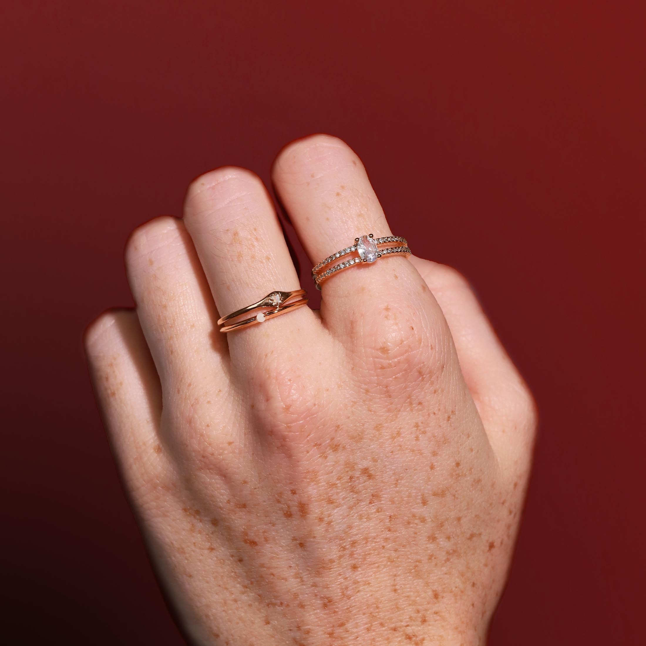 Mystic Star Opal Ring On Model 2 - Rose Gold