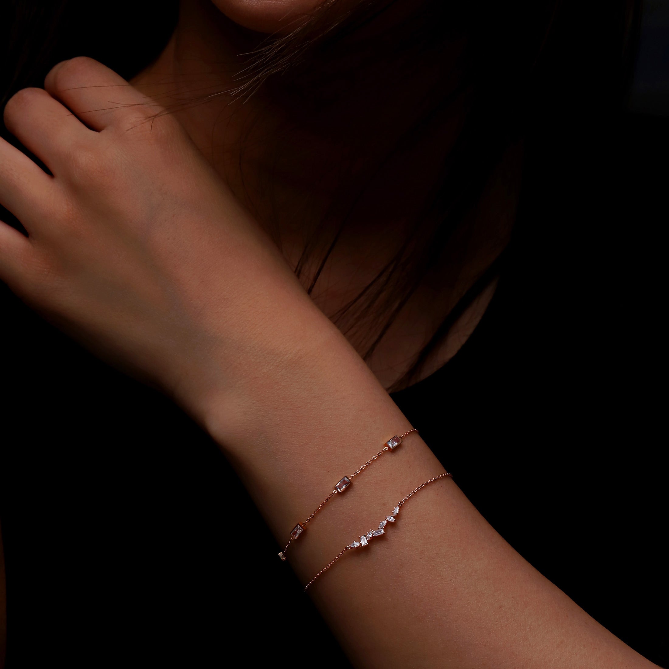 Absolute Rectangle Gemstone Bracelet On Model - Rose Gold