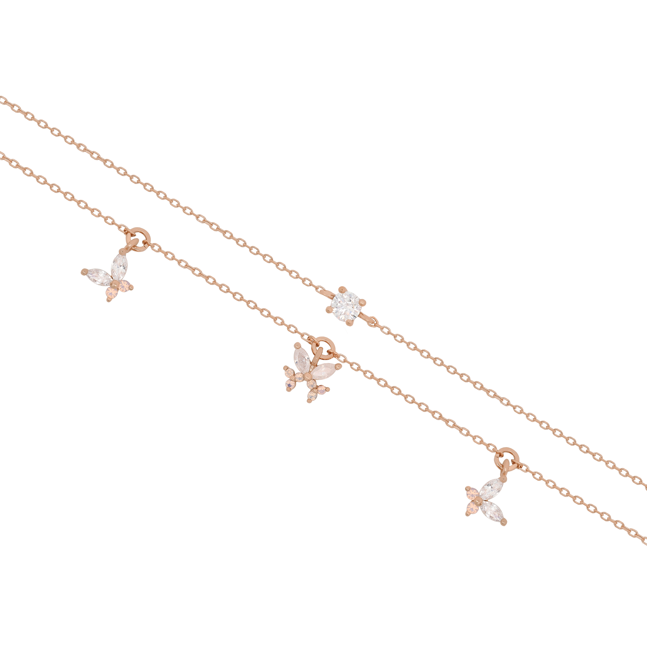 Bella Double Chain Butterfly Moonstone Bracelet - Rose Gold