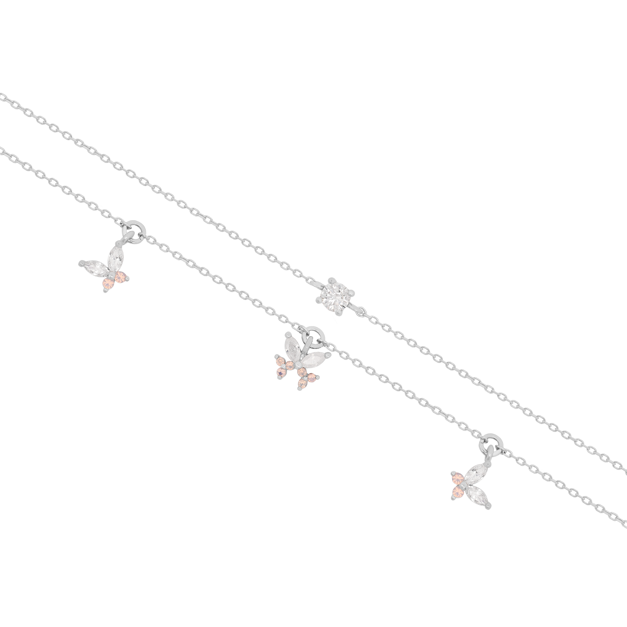 Bella Double Chain Butterfly Moonstone Bracelet - Silver