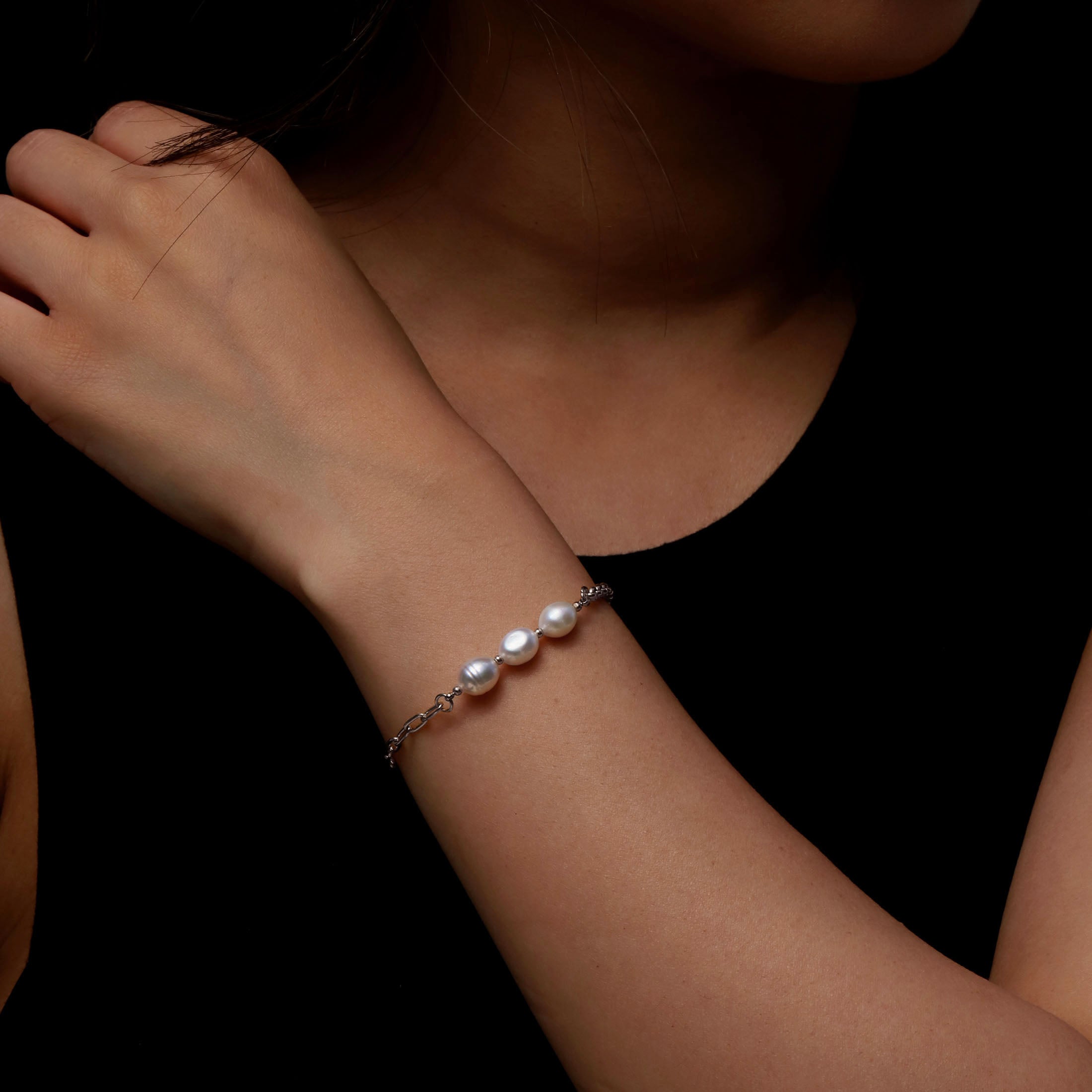 Cassidy Freshwater Pearl Bracelet On Model - Silver