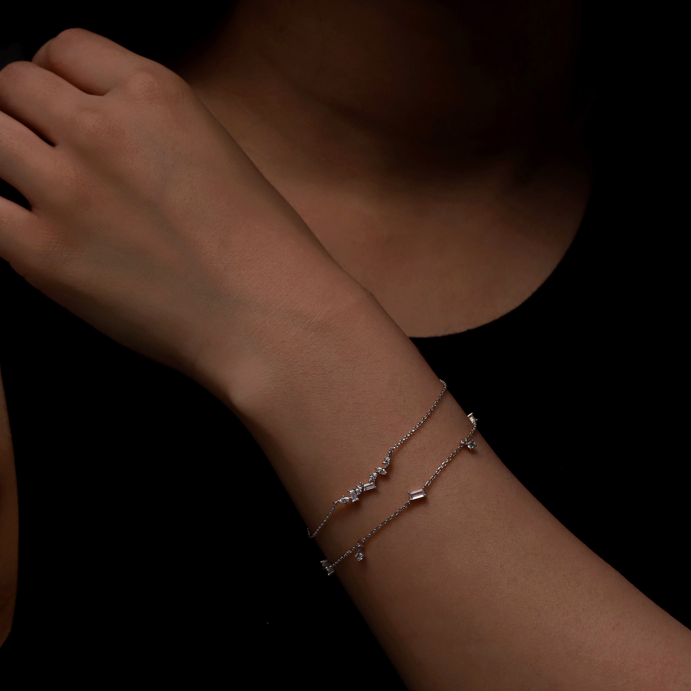 Cluster Gemstone Fine Bracelet On Model - Silver 