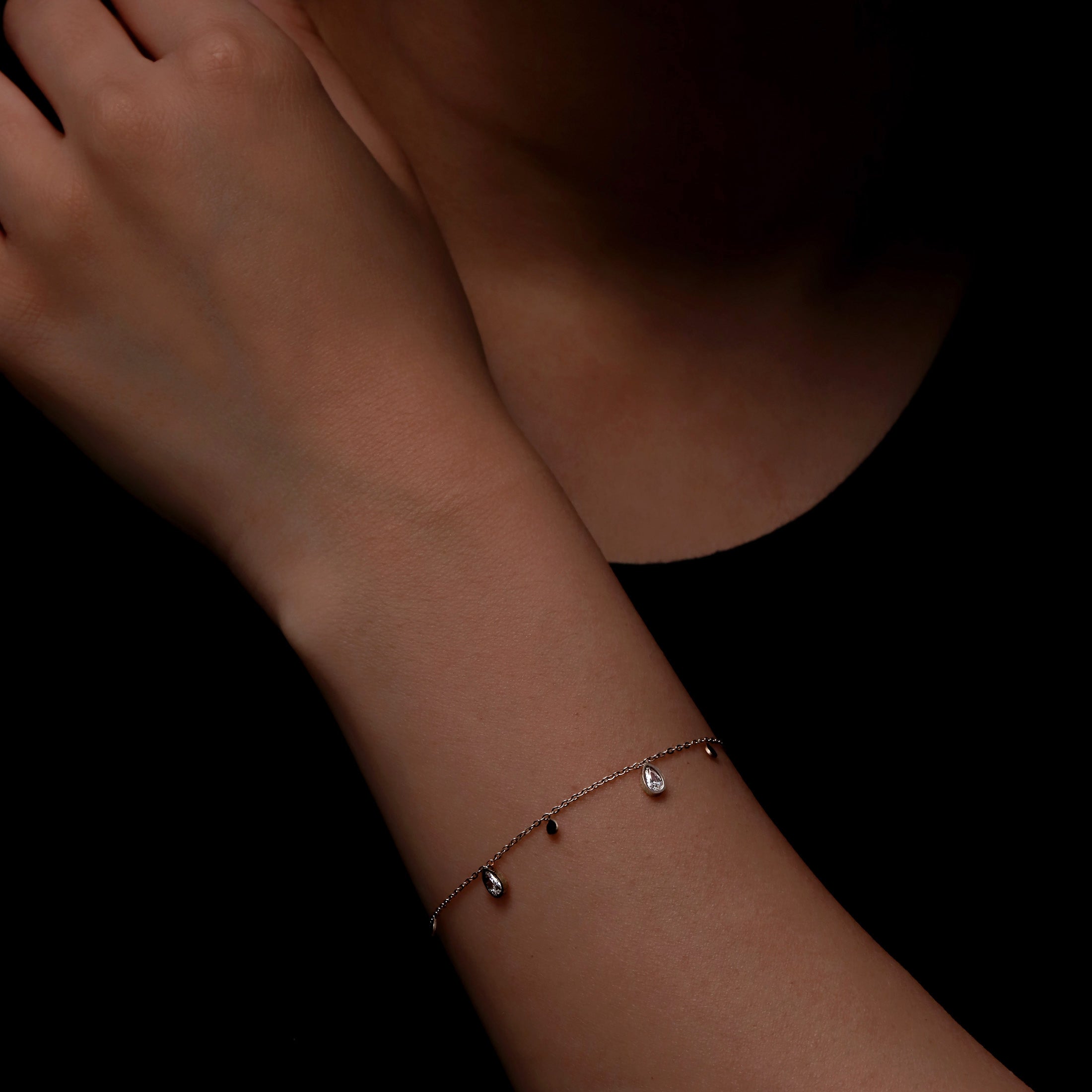 Elle Teardrop Gemstone & Charm Bracelet On Model - Silver