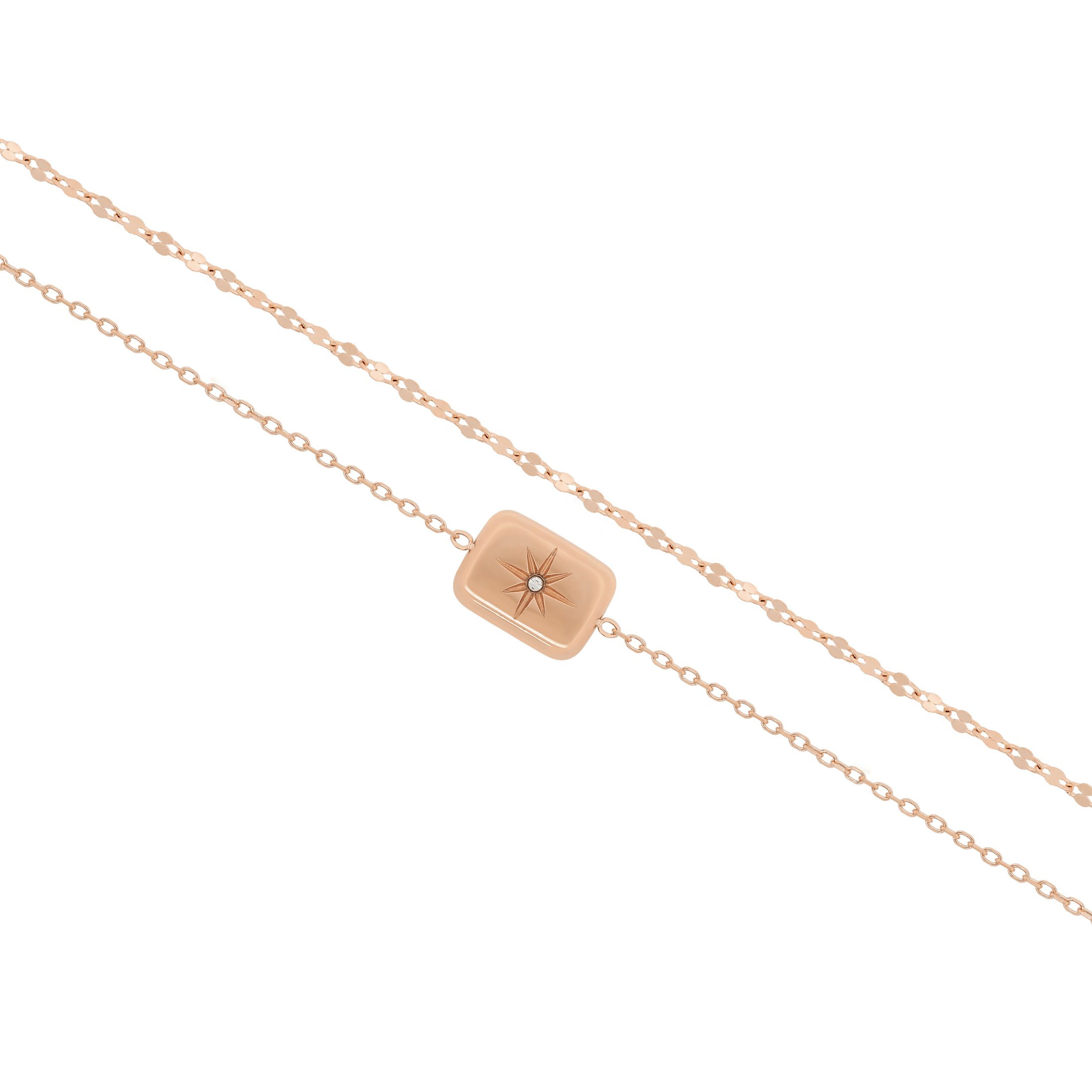 Oracle Double Chain Star Rectangle Pendant Bracelet - Rose Gold